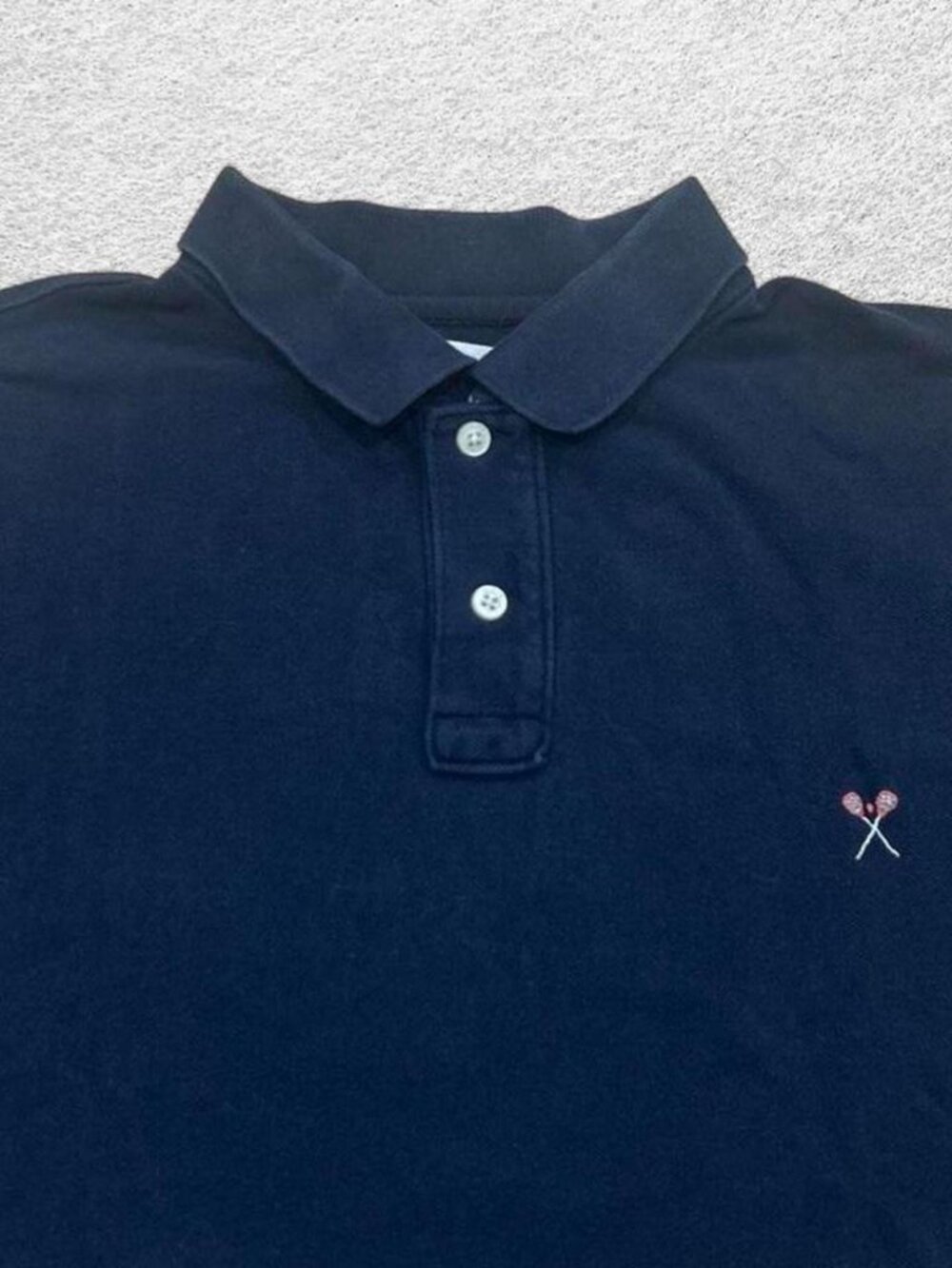 J Crew Mens Classic Pique Polo Shirt Navy Embroidered Lacrosse Short Sleeve Sz L